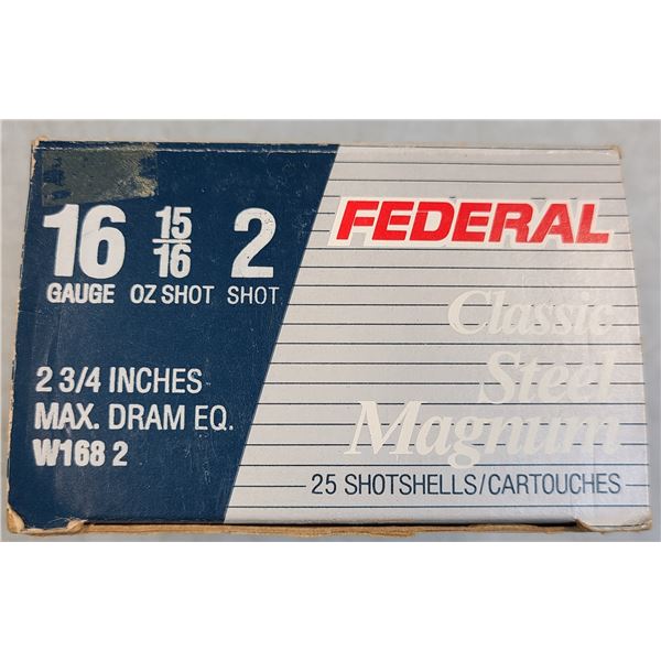 16 ga Shotgun Federal Classic Steel No 2 - 25 rds 2 3/4 inch