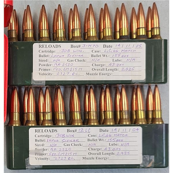 308 Win Lapua 155 gr Hollow Point RELOAD - 40 rds