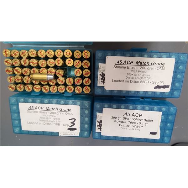 45 ACP 200 gr OMA Flat Point - 200 rds RELOAD