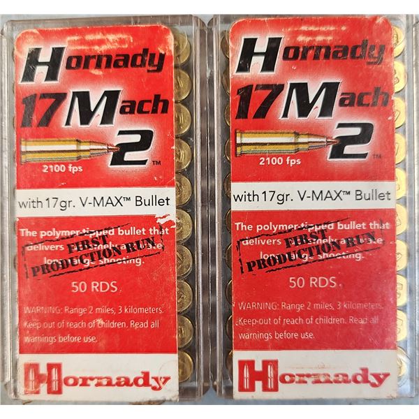 17 Mach 2 Hornady 17 gr V-Max Bullet - 100 rds