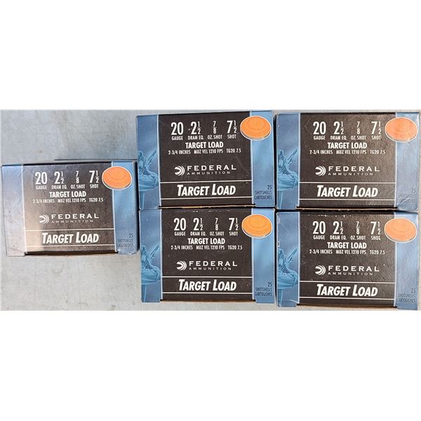 20 ga Federal Target Load No 7 1/2 Shot - 125 Rds