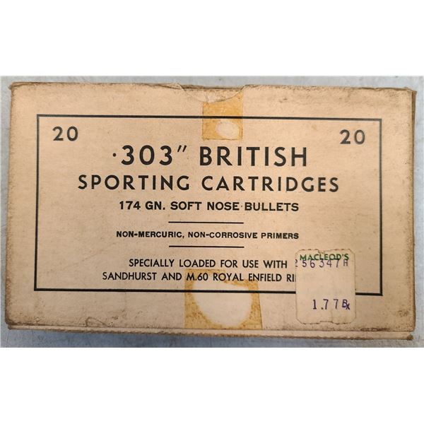 303 British Sporting Cartridges 174 gr Soft Point UK Made - 20 rds