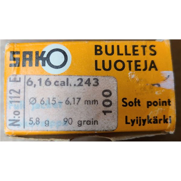 243 Win (6.16 cal) Sako 90 gr Bullets - 100 rds