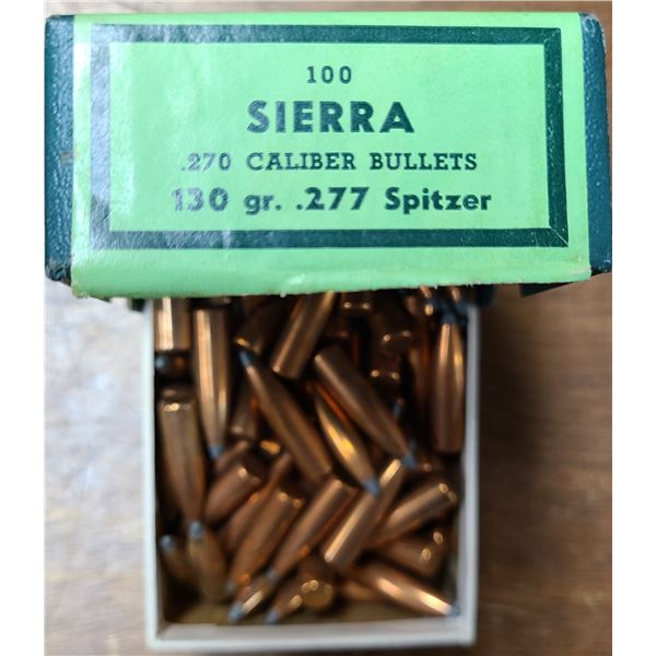 270 Cal Sierra 130 gr Spitzer Bullets - 100 rds