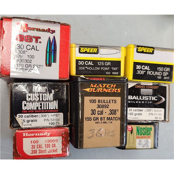 30 Cal Mixed Lot of Bullets - See List - +/- 330 rds