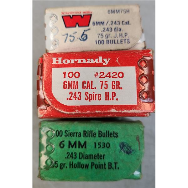 6 mm (243 Win ) Mixed Lot of Bullets - See List - +/- 280 rds