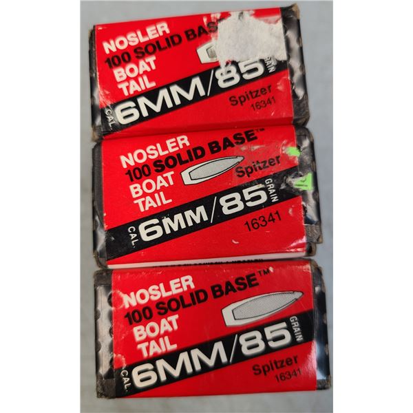 6 mm Nosler Boat Tail Spitzer Bullets 85 gr - 300 rds