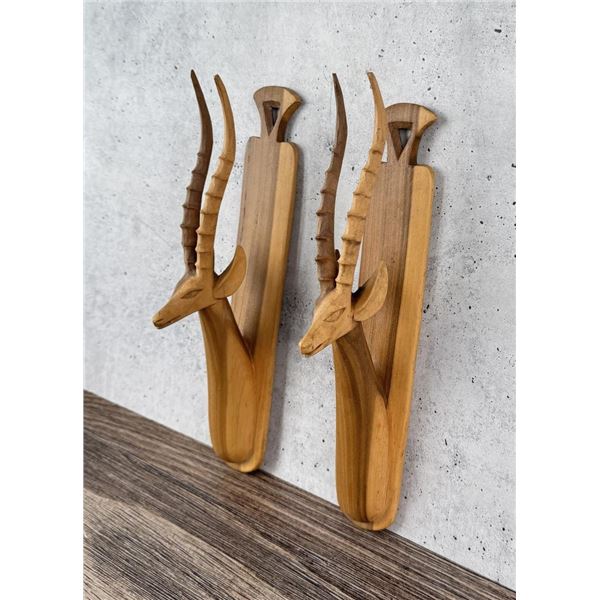 African Antelope Gazelle Wood Wall Sculptures