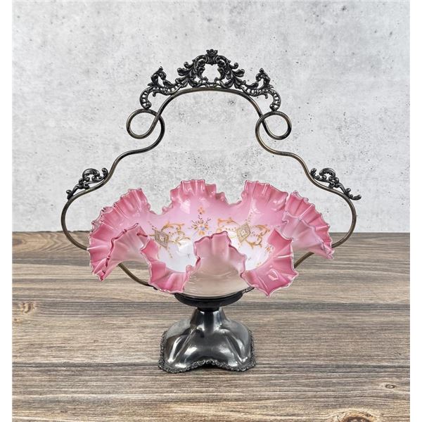 Elegant Victorian Ruffled Brides Basket & Stand