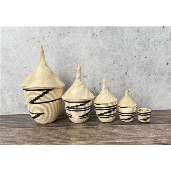 Rwanda Africa Woven Lidded Nesting Baskets