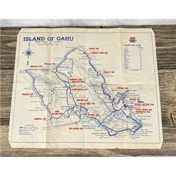 WW2 Oahu Hawaii Territory USO Club Map