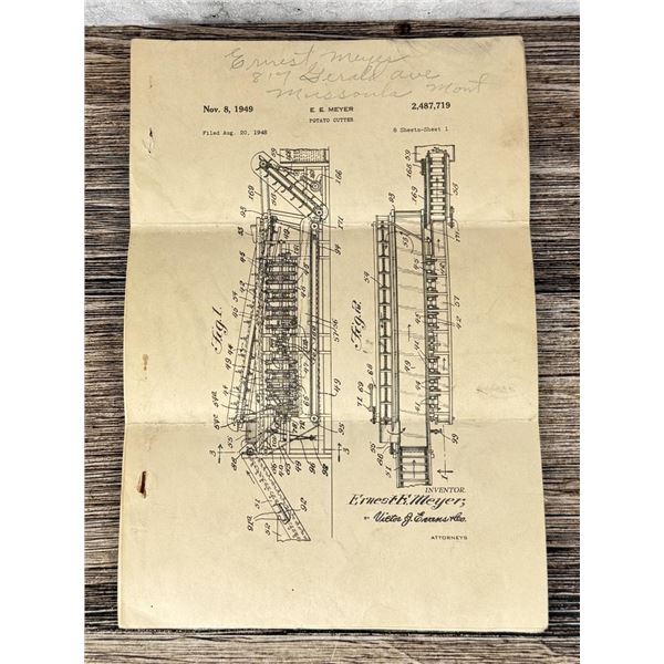 1949 Potato Cutter Patent Application