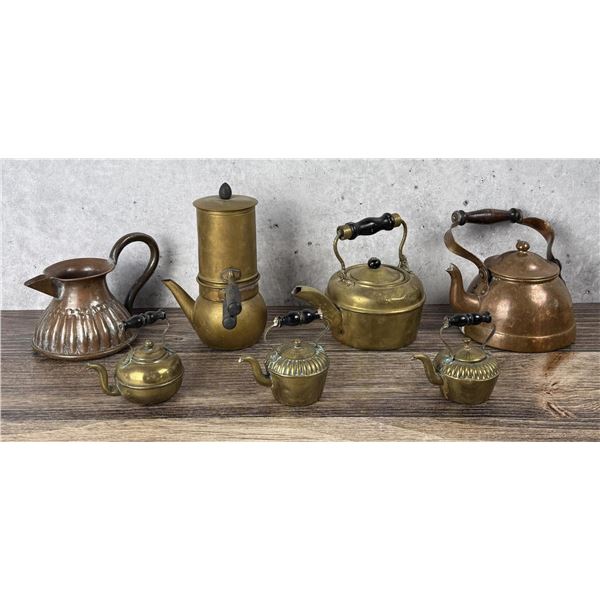 Group Of Copper & Brass Teapots