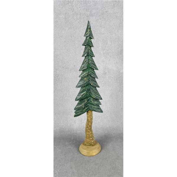 Hand Carved Wood Christmas Pine Tree