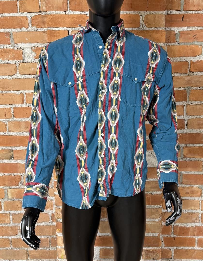 Wrangler Aztec Pattern Pearl Snap Western Shirt