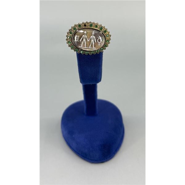 Reverse Painted Victorian Zodiac Gemeni Brooch