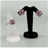 Image 2 : Sterling Silver and Pink CZ Ring and Earrings Set