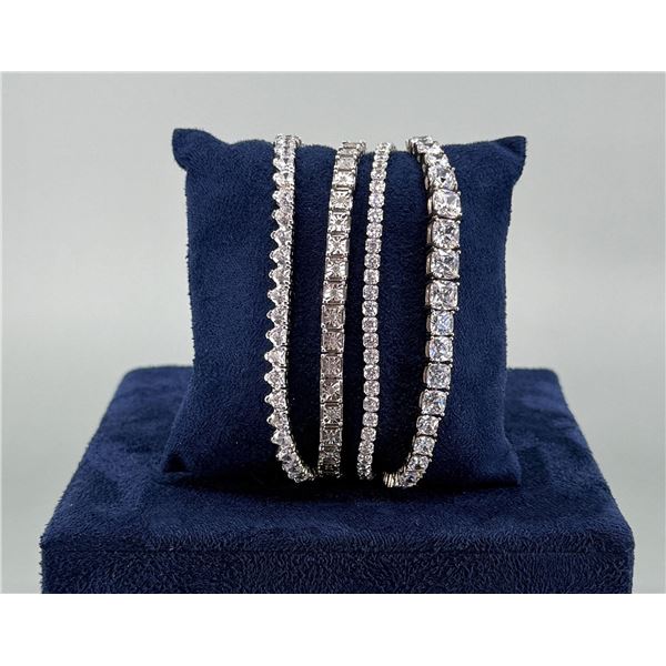 Group Of Sterling Silver CZ Tennis Bracelets