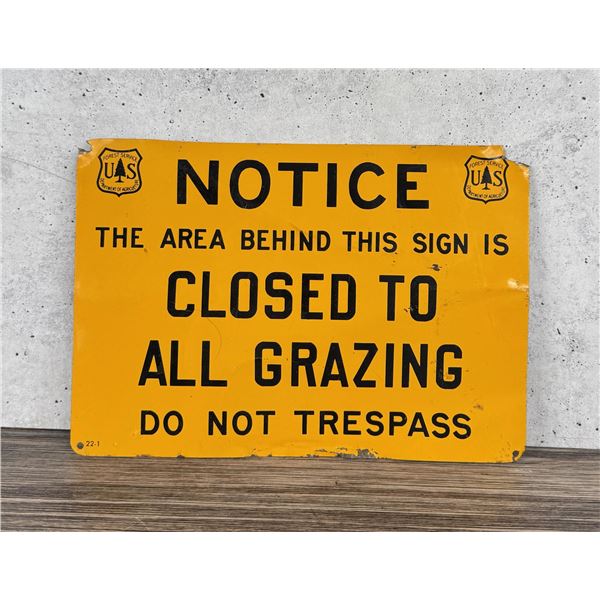 USFS US Forest Service Closed Grazing Sign