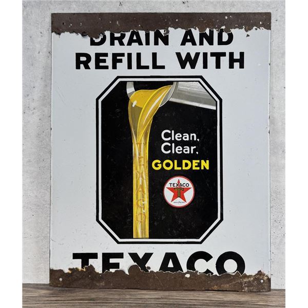 Texaco Motor Oil Drain Refill Porcelain Sign