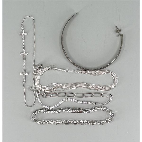Collection of Sterling Silver Bracelets Earring