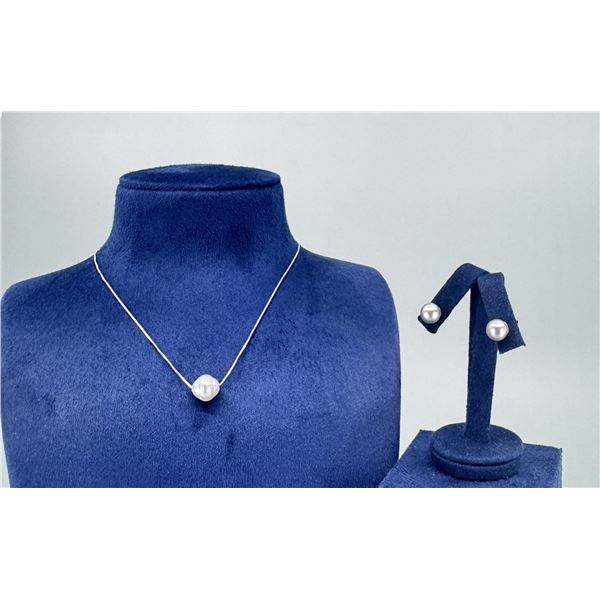 Sterling Silver Tahitian Pearl Earrings Necklace