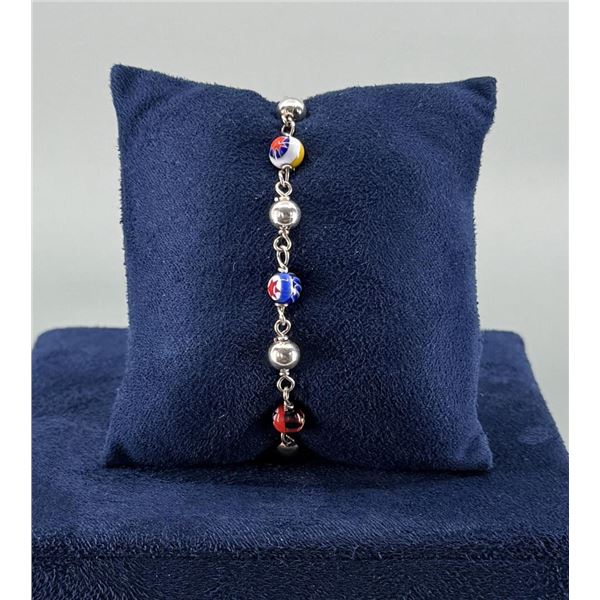 Sterling Silver Millefiori Glass Bead Bracelet