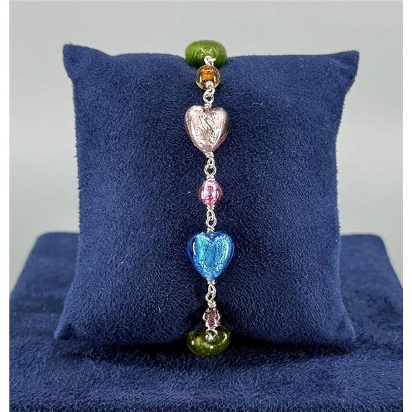Sterling Silver Blown Glass Heart Bracelet