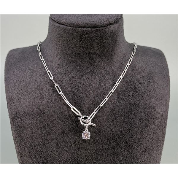 Sterling Silver Toggle CZ Paper Clip Necklace