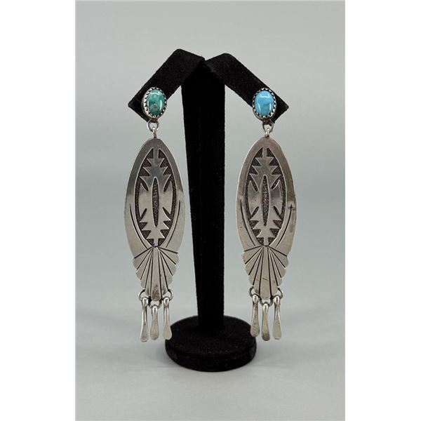 Navajo Sterling Silver Turquoise Spoon Earrings
