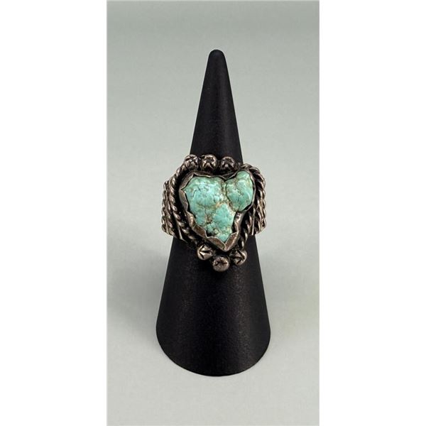 Old Pawn Navajo Ingot Silver Turquoise Ring