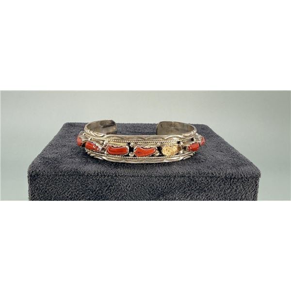 Johnson Yazzie Navajo Sterling Coral Bracelet