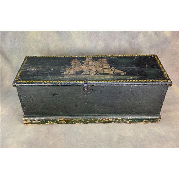 Antique American Painted Pine Sea Chest Trunk