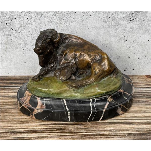 Charles M Russell Montana Reclining Buffalo Bronze