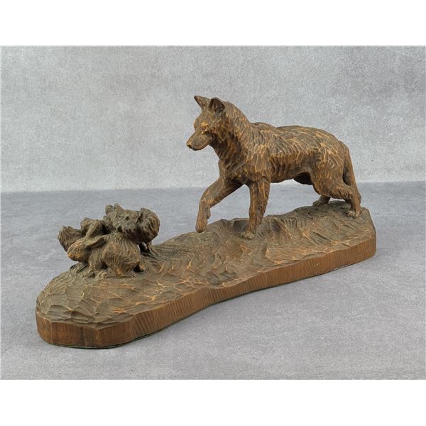 Bill Ohrmann Montana Wolf & Rabbit Carving