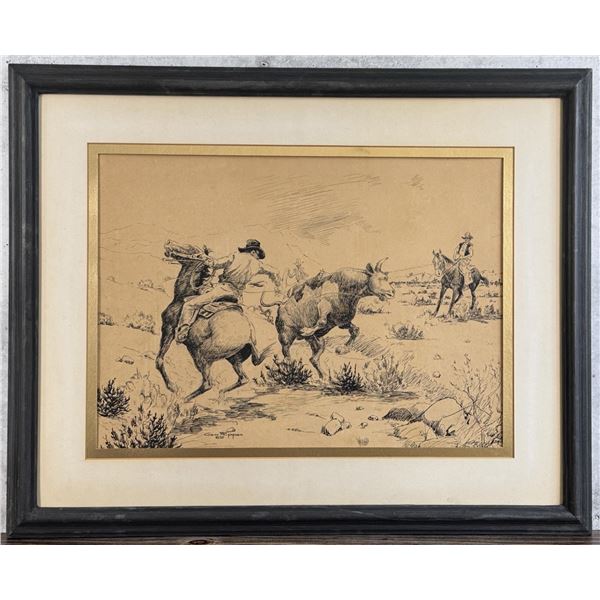 George Phippen Pen and Ink Cowboy Drawing