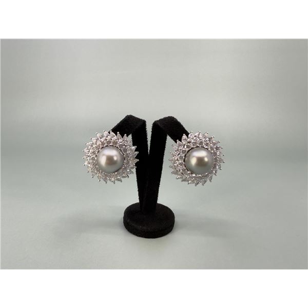 Platinum Diamond And Pearl Earrings
