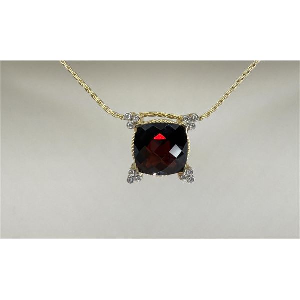 Gabriel Co 14K Gold Diamond Garnet Pendant