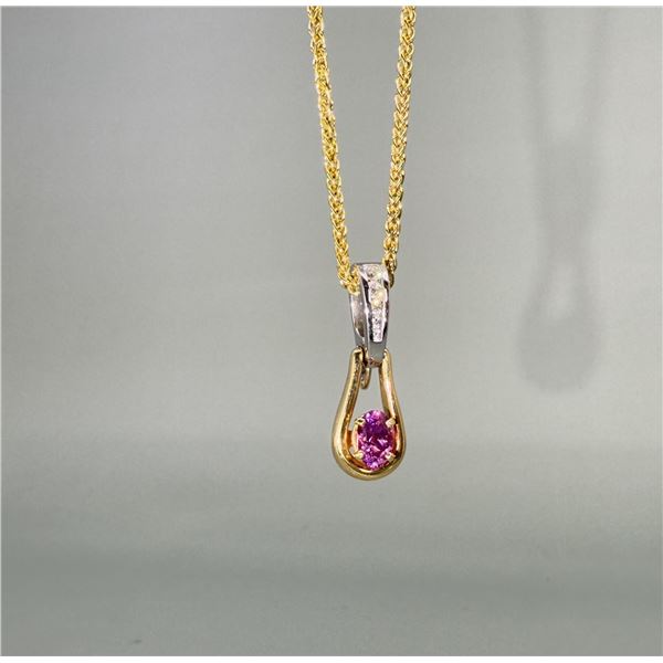 14K Gold Diamond & Pink Sapphire Necklace