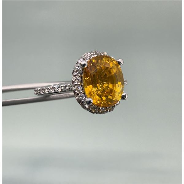 14K White Gold & Yellow Orange Sapphire Ring