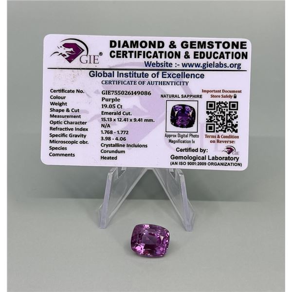 GIE Certified 19.05 Emerald Cut Synthetic Sapphire