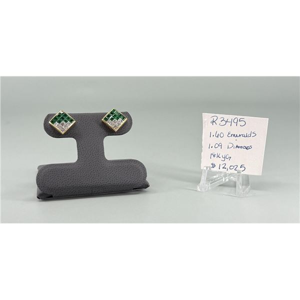 18K Gold Diamond & Emerald Earrings