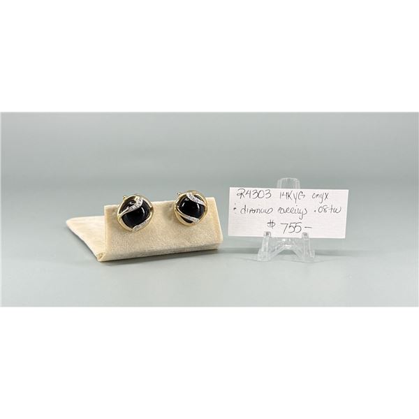 14K Gold Diamond & Onyx Earrings