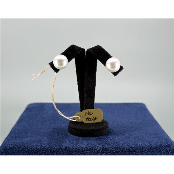 14K Gold 10mm Akoya Pearl Earrings