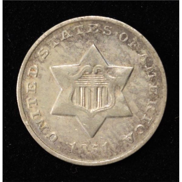 1851-O SILVER THREE CENT PIECE AU