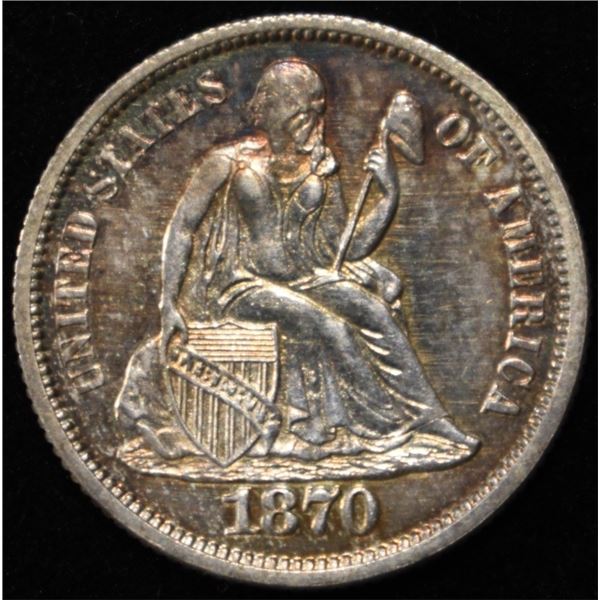 1870 SEATED LIBERTY DIME CH/GEM BU