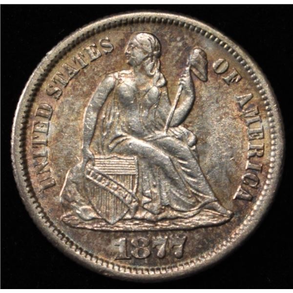 1877-CC SEATED LIBERTY DIME AU/BU