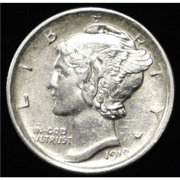 1918-D MERCURY DIME BU