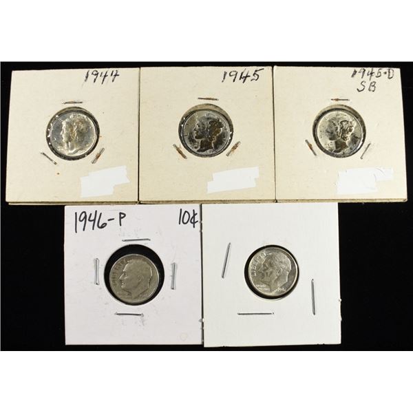 1944,45-PD FB MERCURY, 1946,47 ROOSEVELT DIMES