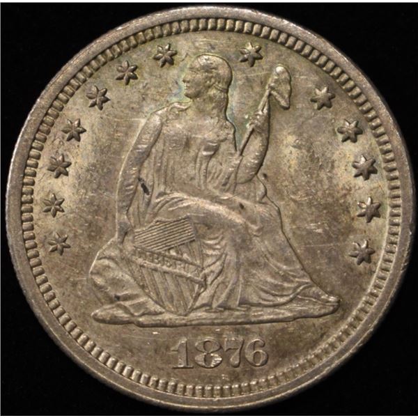 1876-CC SEATED LIBERTY QUARTER CH BU